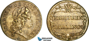 AJ130, Portugal & Brazil, John V, Monetary Weight for 3200 Reis, 18 Shillings, (7.11g) EF-