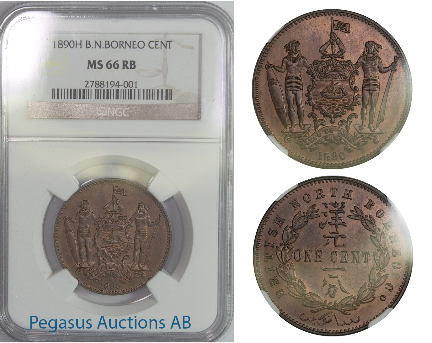 B52, British North Borneo, Cent 1890-H, NGC MS66RB Pop 1