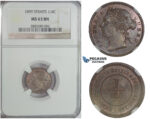 C89, Straits Settlements, Victoria, 1/4 Cent 1899, NGC MS63BN