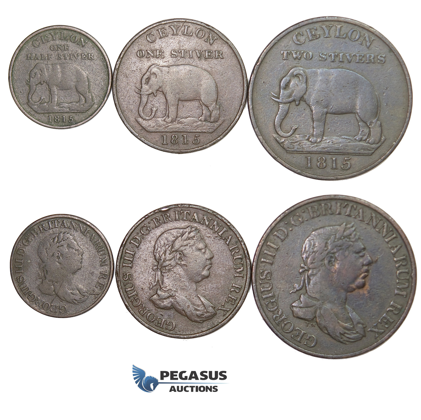 E29, Ceylon, George III, Lot: 1/2, 1 & 2 Stiver 1815