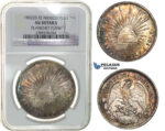G82, Mexico, Peso 1902 Zs FZ, Silver, NGC AU Det. "Planchet Flaw" Rainbow Toning!