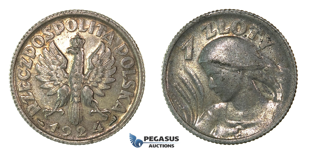H53, Poland, Zloty 1924, Paris, Silver, Nice Lustre, High Grade!