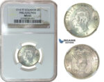I23, Ecuador, 2 Decimos 1914-TF, Philadelphia, Silver, NGC MS63