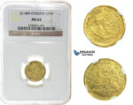 I58, Ethiopia, Menelik II, 1/4 Werk EE1889, Addis Abeba, Gold, NGC MS62