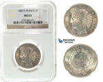 I66, France, 3rd Republic, 2 Francs 1887-A, Paris, Silver, NGC MS63