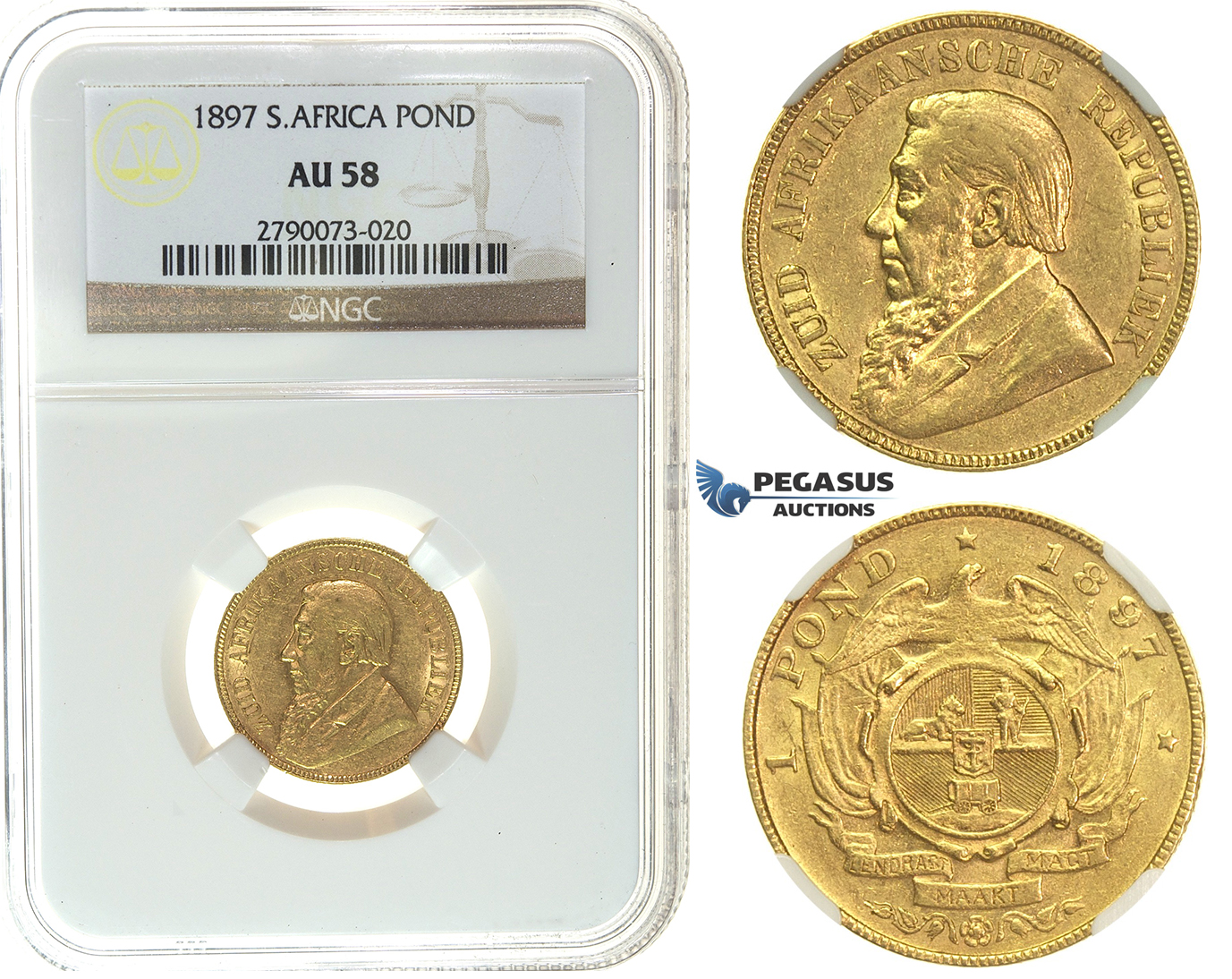 I71, South Africa (ZAR) Pond 1897, Gold, NGC AU58, Rare Grade!