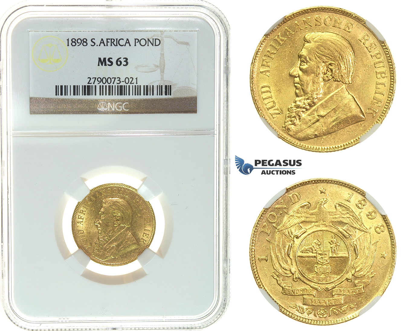 I72, South Africa (ZAR) Pond 1898, Gold, NGC MS63