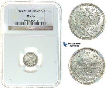 I80, Russia, Alexander III, 5 Kopeks 1889 СПБ-АГ, Silver, NGC MS66