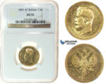 I84, Russia, Nicholas II, 7 1/2 Roubles 1897 (АГ) Gold, Bitkin 2, NGC AU55