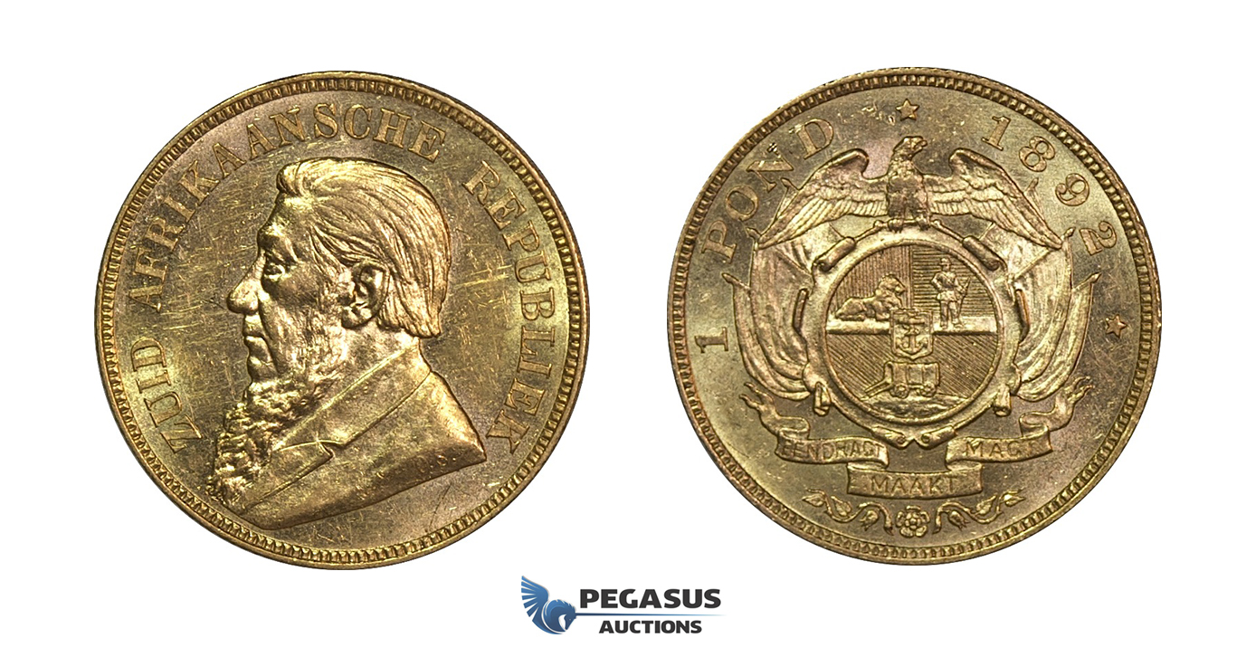 I88, South Africa (ZAR) Pond 1892 Double Shaft, Berlin, Gold, UNC (Light Hairlines)