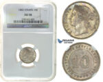 I91, Straits Settlements, Victoria, 10 Cents 1883, Silver, NGC AU58 (Pop 1/4, no better!) Rare!