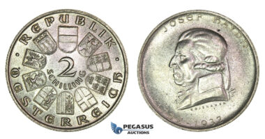 I94, Austria, Republic, 2 Schilling 1932 (Joseph Haydn) Silver, UNC!