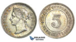 J24, Straits Settlements, Victoria, 5 Cents 1900, Silver, Toned TOP Grade!