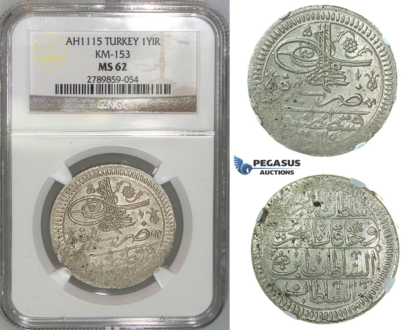 J26, Ottoman Empire, Turkey, Ahmed III, Yirmilik AH1115, Kostantiniye, NGC MS62