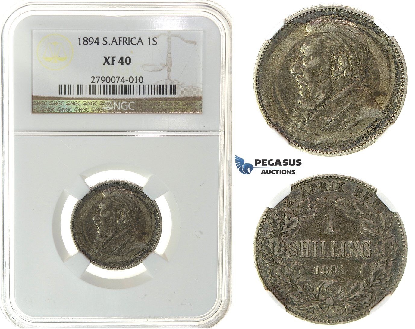 J59, South Africa (ZAR) Shilling 1894, Silver, NGC XF40