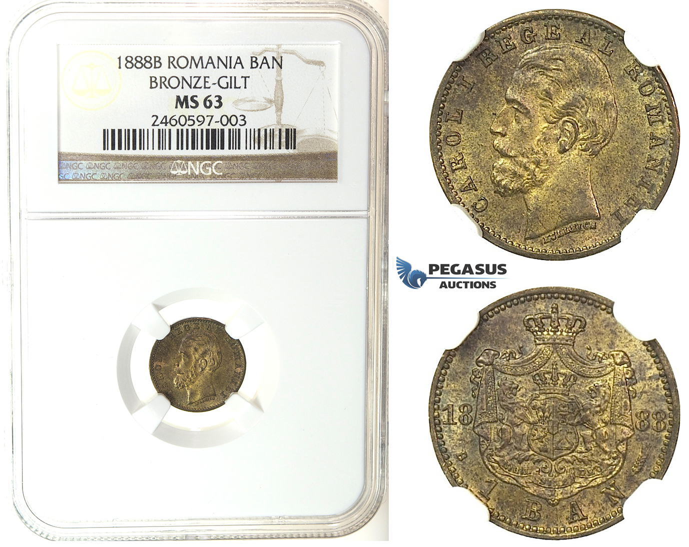 J70, Romania, Carol I, Banu 1888, Bucharest, NGC MS63
