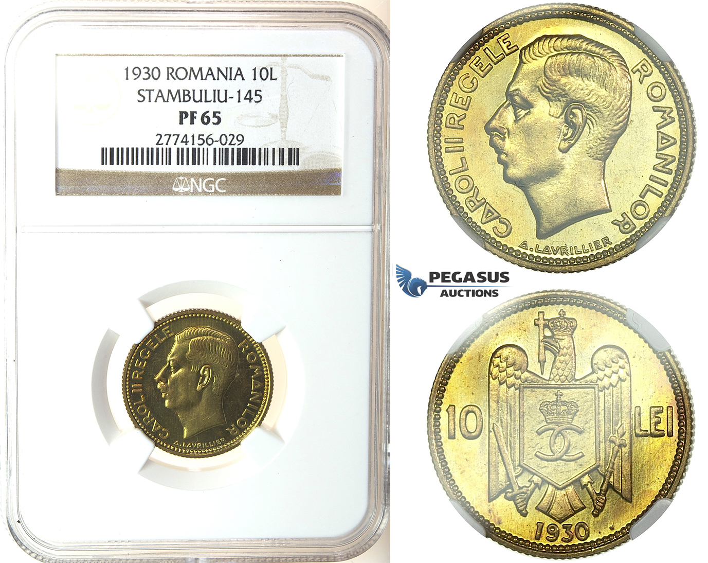 J75, Romania, Carol II, 10 Lei 1930-H, Heaton, NGC PF65 (Pop 1/1) Very Rare!