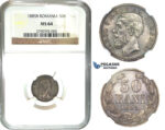K04, Romania, Carol I, 50 Bani 1885-B, Bucharest, Silver, NGC MS64 (Pop 1/1) No better, Extremely Rare!