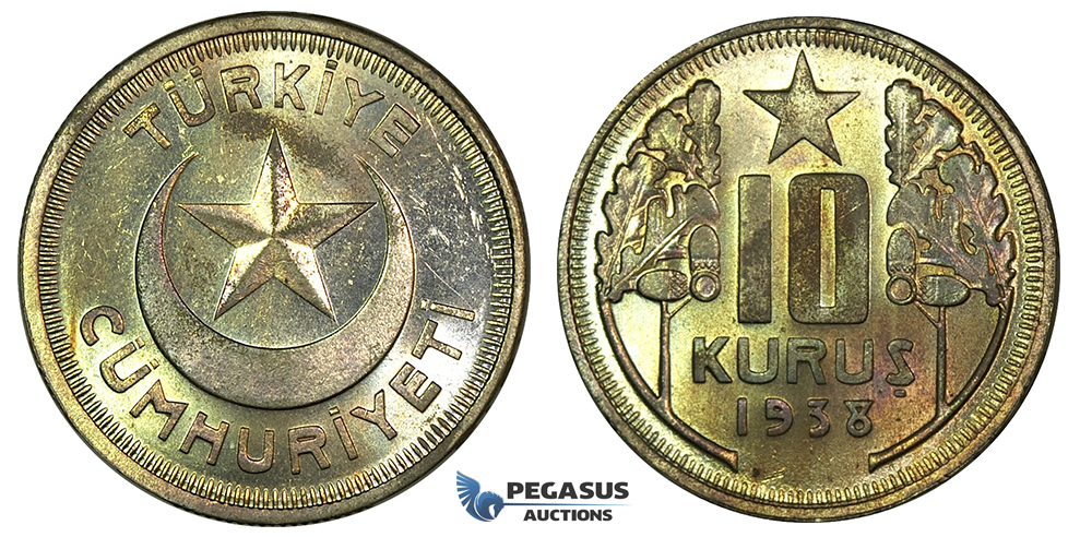 K18, Turkey, 10 Kurush 1938, Brilliant UNC