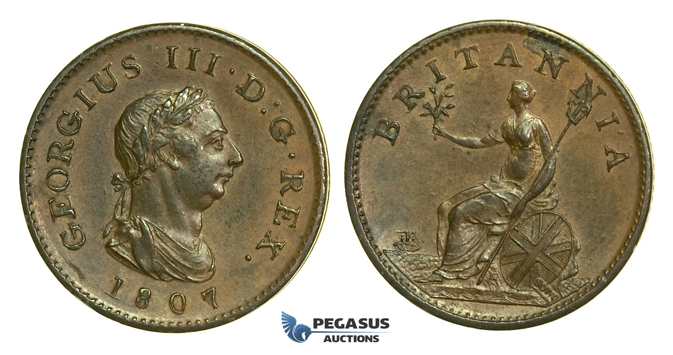 K49, Great Britain, George III, Farthing 1807, EF Brown