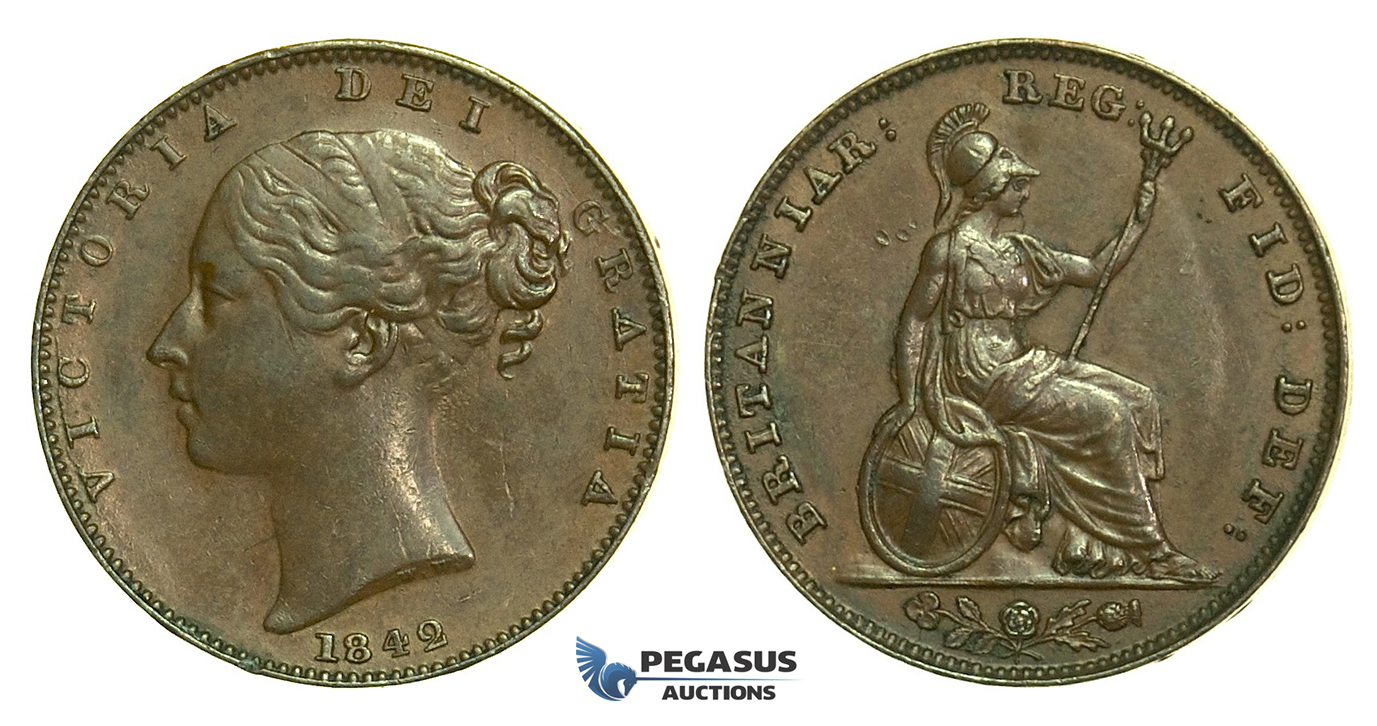 K58, Great Britain, Victoria, Farthing 1842, GVF, Rare!