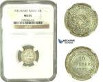 L19, Russia (Soviet Union) 10 Kopeks 1923, Silver, Leningrad, NGC MS65