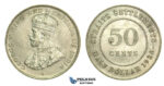L38, Straits Settlements, George V, 50 Cents 1920, Silver, High Grade!
