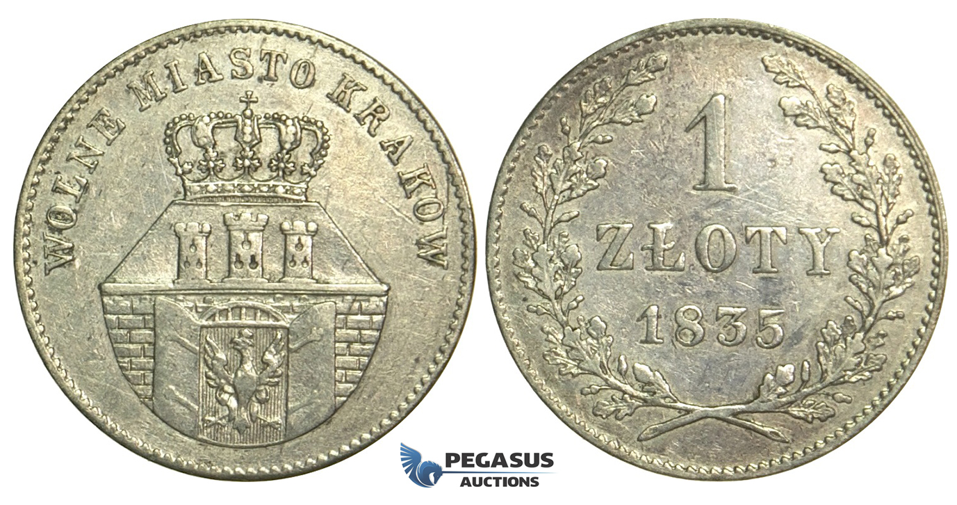 L77, Poland, Republic of Krakow (1835) Zloty 1835, Vienna, Silver, Rare!