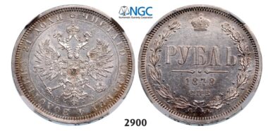 Lot: 2900. Russia, Alexander II, 1854-­1881, Rouble (Rubel) 1878-­СПБ/НФ, St. Petersburg, Silver, NGC MS61