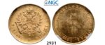 Lot: 2931. Russia, For Finland, 10 Markaa 1881-S, Helsingfors, GOLD, NGC MS64