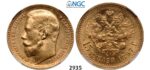 Lot: 2935. Russia, Nicholas II, 1894-1918, 15 Roubles (Rubel) 1897 (АГ) St. Petersburg, GOLD, NGC AU58