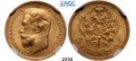 Lot: 2938. Russia, Nicholas II, 1894-1918, 5 Roubles (Rubel) 1909 (ЭБ) St. Petersburg, GOLD, NGC MS65