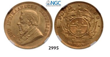 Lot: 2995. South Africa, Zuid-Afrikaansche Republiek (ZAR), Pond 1898, GOLD, NGC AU58