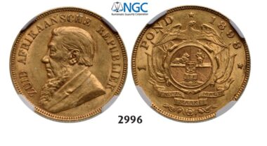Lot: 2996. South Africa, Zuid-Afrikaansche Republiek (ZAR), Pond 1898, GOLD, NGC AU55