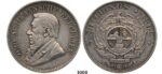 Lot: 3000. South Africa, Zuid­-Afrikaansche Republiek (ZAR), 5 Shillings 1892 (Double shaft on wagon tongue) Silver