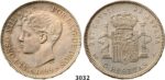 Lot: 3032. Spain, Alfonso XIII, 1886-1931, 5 Pesetas 1899 (99) SGV, Valencia, Silver