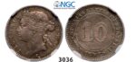 Lot: 3036. Straits Settlements (Singapore/Malaysia), Victoria, 1837-1901, 10 Cents 1879-H, Heaton, Birmingham, Silver, NGC AU