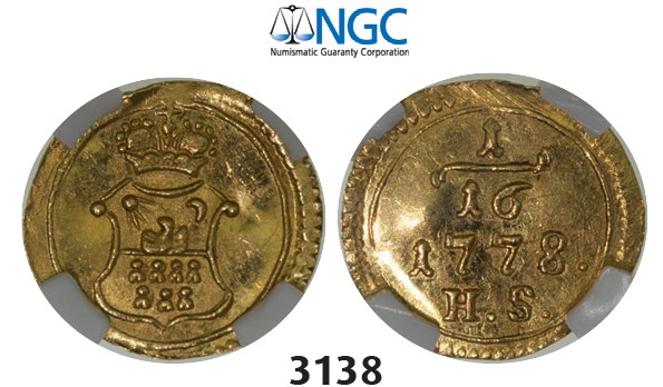 Lot: 3138. Transylvania, Maria Theresia, 1740-1780, 1/16 Ducat 1778-H/S, Karlsburg, GOLD, NGC MS62