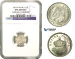 M01, France, Napoleon III, 20 Centimes 1867-A, Paris, Silver, NGC UNC Details