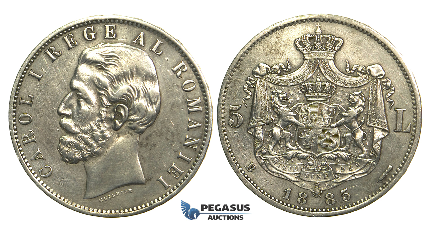 M24, Romania, Carol I, 5 Lei 1885, Bucharest, Silver, Cleaned with Good Details, Rare!