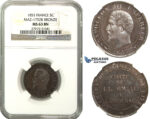 M38, France, Napoleon III, "Bourse Visit" 5 Centimes 1853, NGC MS63BN