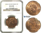 M39, France, Napoleon III, 10 Centimes 1855-K Anchor, Bordeaux, NGC MS64RB (Pop 1/1, Finest)