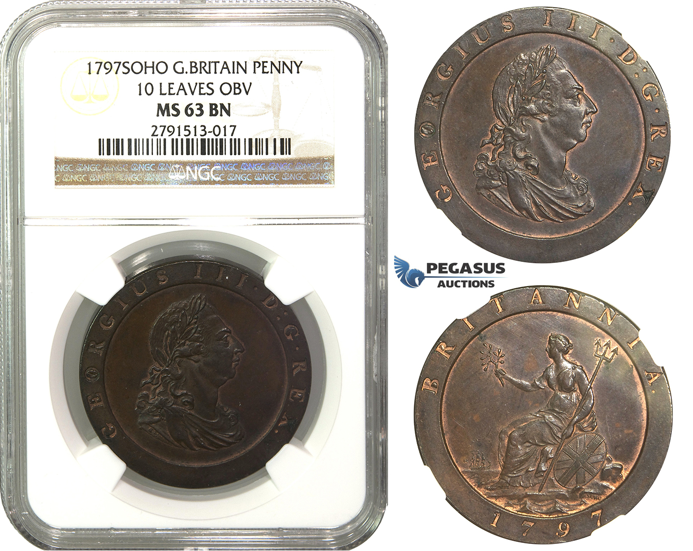 M49, Great Britain, George III, Cartwheel Penny 1797-SOHO, NGC MS63