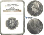 M57, Romania, Carol I, Pattern 2 Lei (1910) Brussels, Aluminum, NGC MS65