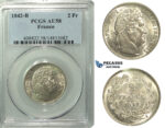 M93, France, Louis Philippe I, 2 Francs 1842-B, Rouen, Silver, PCGS AU58