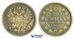 N51, Russia, Alexander II, 20 Kopeks 1861 СПБ-ФБ, St. Petersburg, Silver, Rainbow Toned High Grade!