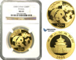 N76, China, 500 Yuan 2008 (Gold Panda) 1 Oz. (.999 Fine gold) NGC MS69