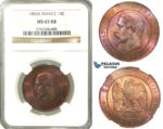 O08, France, Napoleon III, 10 Centimes 1853-A, Paris, NGC MS65RB