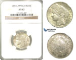 O10, France, 3rd Republic, CERES Franc 1851-A, Paris, Silver, NGC MS62