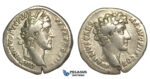 O75, Roman Empire, Antoninus Pius, with Marcus Aurelius as Caesar (138-161 AD) AR Denarius (3.06g) Struck 141 AD, Rome